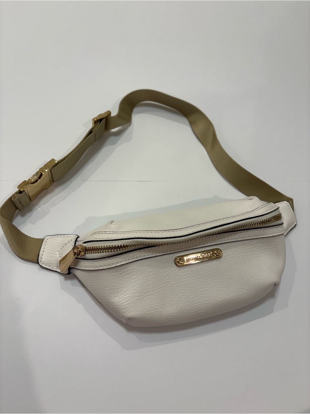 Michael Kors White Leather Belt Bag with Tan Strap